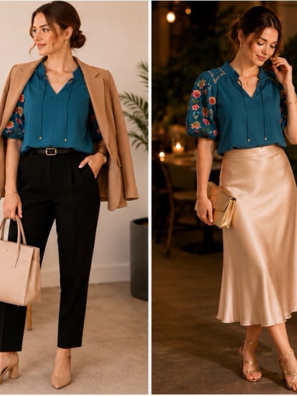 Umgee Teal Embroidered Sleeve Blouse Sz L - Picture 10 of 12
